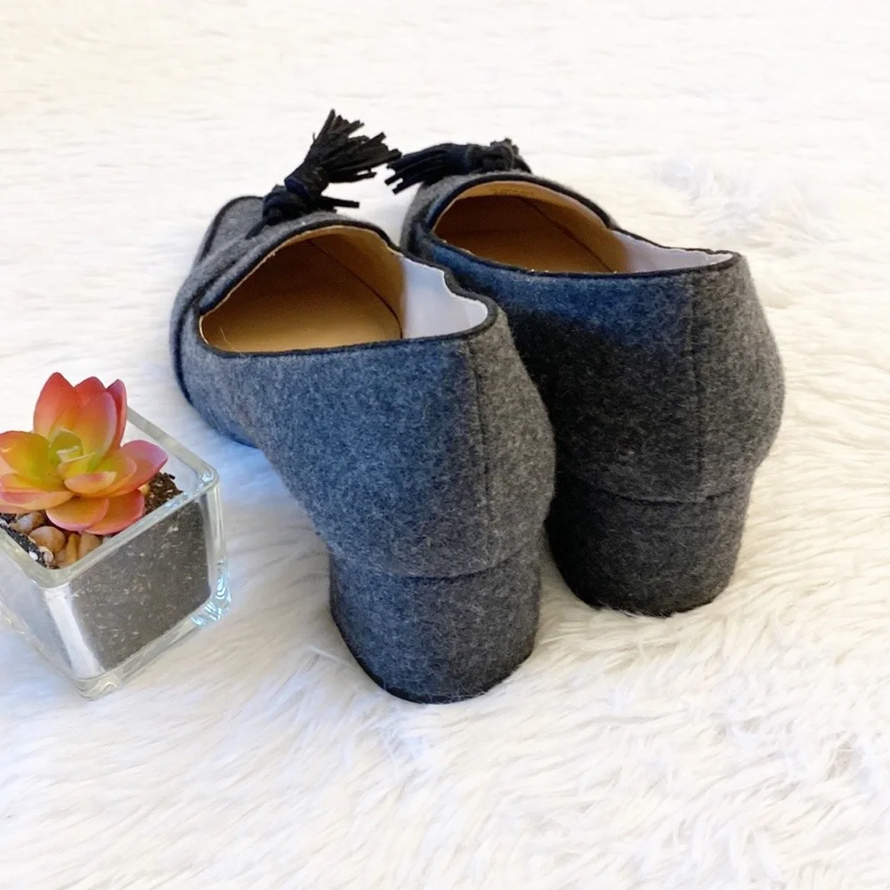 ESSEX LANE | Grey Wool Tassel Heeled Loafers women size 6